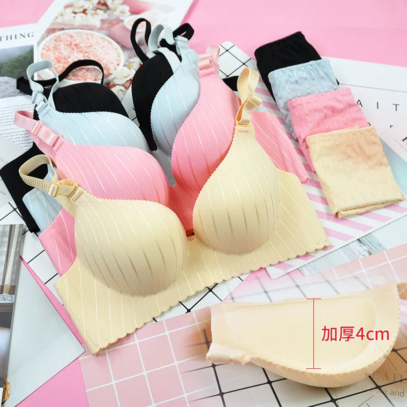 

2022 New Women Seamless Bra Set/2PCS Female Comfort Breathable Sexy Lingeries Set Striped Bra Panties Underwear Suit CA299