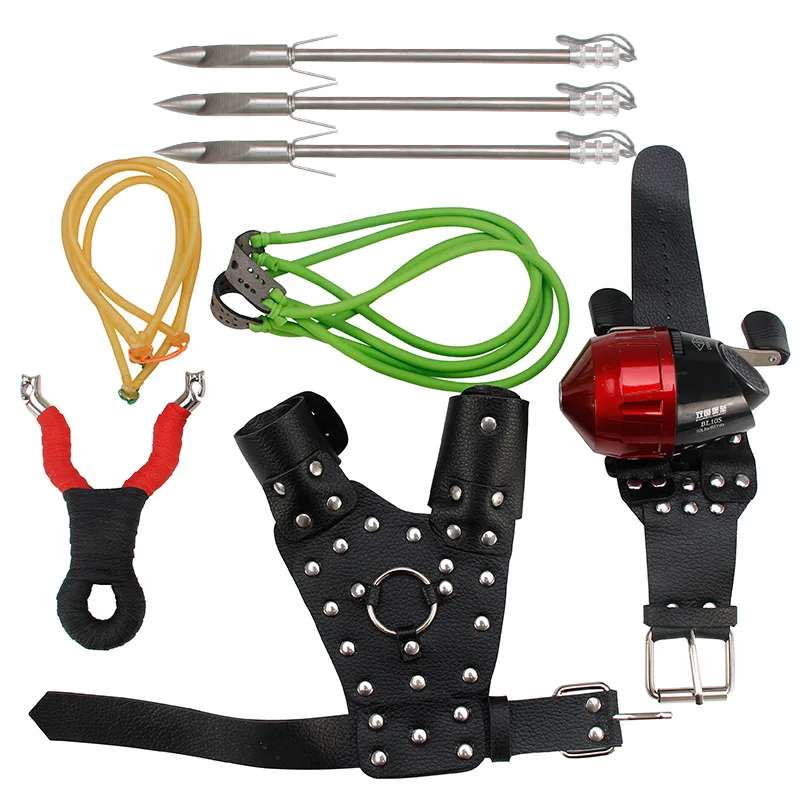 Powerful Outdoor Hunting Artifact Slingshot Wristband Fishing Reel Set Shooting Competitive Catch Fish Catapult with Rubber Band