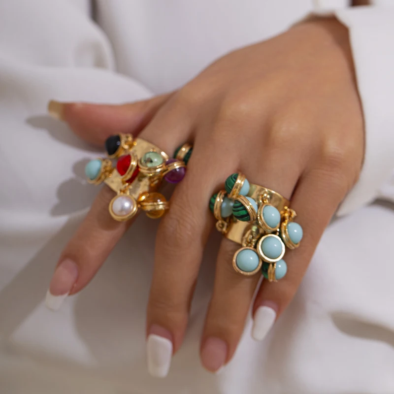 PuRui Boho красочные открытые кольца с кристаллами для женщин и мужчин свадебное