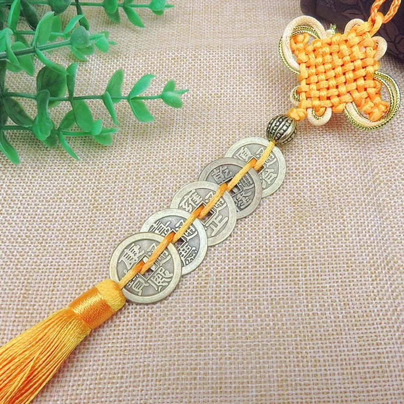 

Медный император, искусственный китайский узел, символ мира, Китайская древняя монета, подвеска-кисточка для автомобиля, украшение для дома