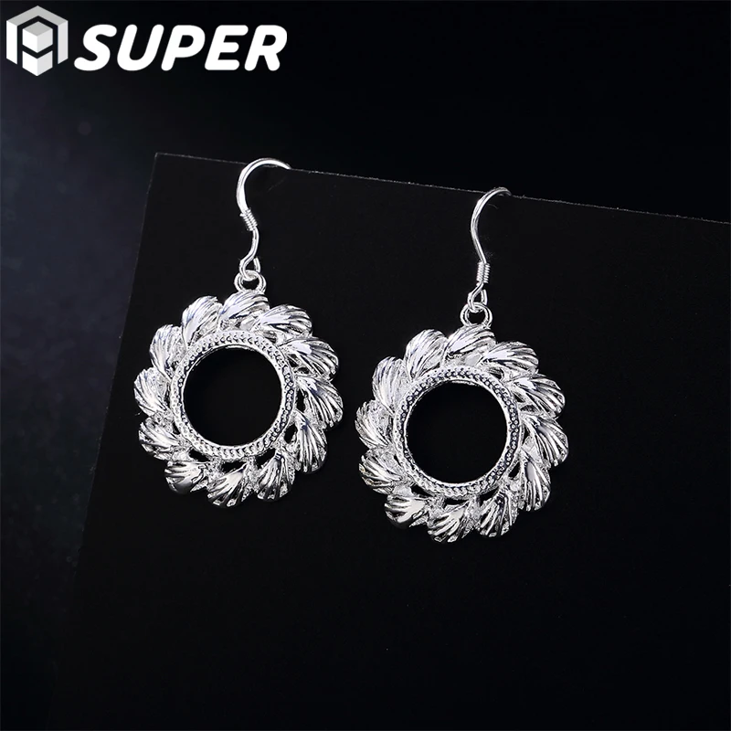 

925 Sterling Silver Round Hot Wheels Drop Earring For Woman Lady Wedding Engagement Party Fashion Jewelry