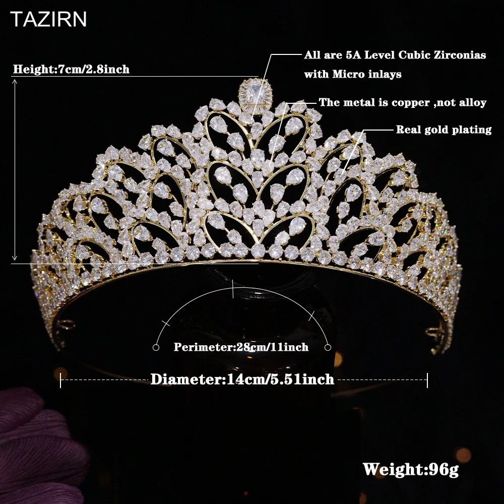 TAZIRN Роскошные 3A циркониевые большие свадебные короны для дня рождения, милая диадема, диадемы для подружки невесты, CZ, украшения для волос ручной работы (art.: 3920cdcb5ba8b) - 3920cdcb5ba8b