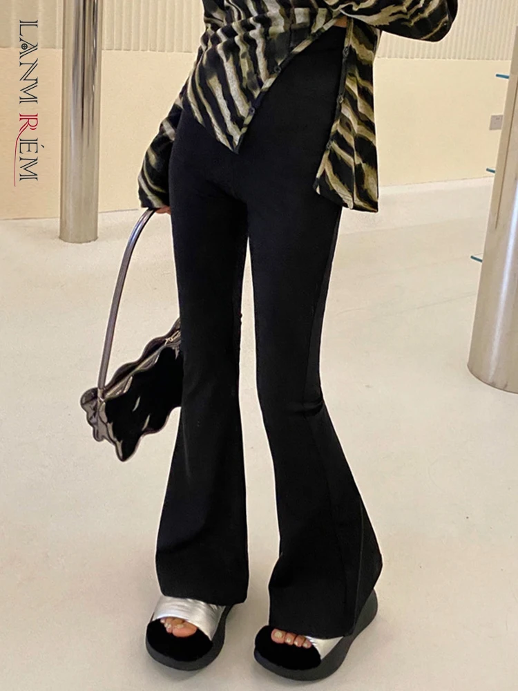 

LANMREM Flared Black Pants For Women 2022 Summer Autumn High Waist Casual Slim Pants Female Fashion Streetwear Clothes 2R2035