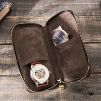 zipper genuine leather pouch watch storage bag for men women couple case 2 man watches holder travel organizer clock accessories