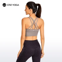 crz yoga strappy yoga bra top for women longline wirefree padded medium support sports bras