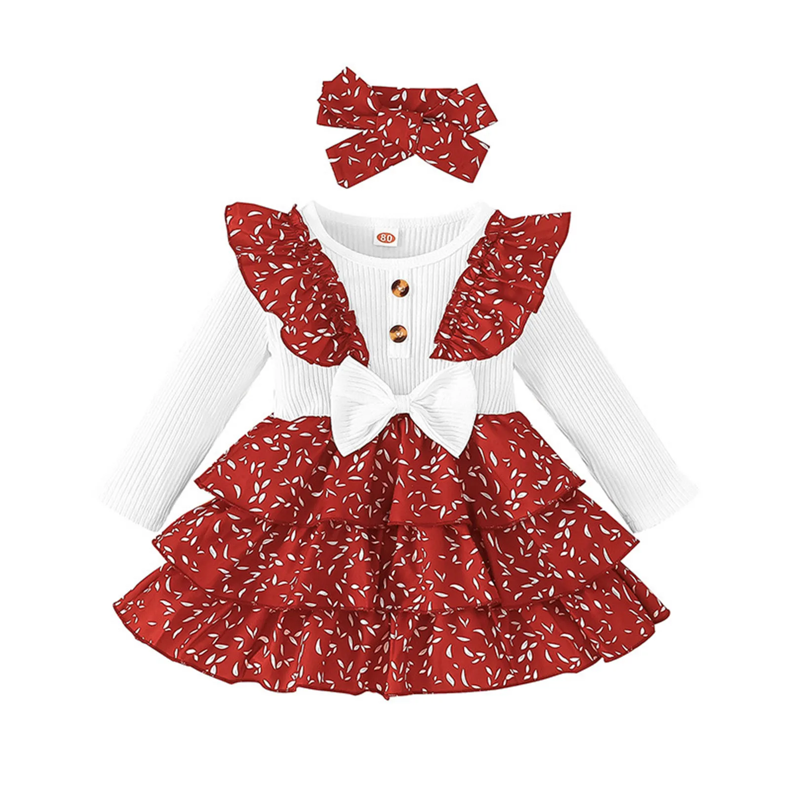 

Детское платье принцессы с длинным рукавом, ребристыми оборками и бантом