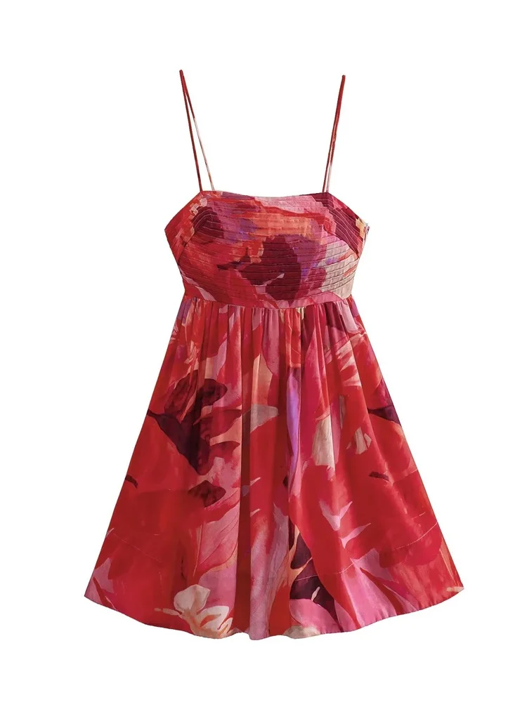 

MESTTRAF женское модное Y2K Плиссированное мини-платье с принтом пикантное винтажное платье без рукавов с открытой спиной на тонких бретельках женские платья