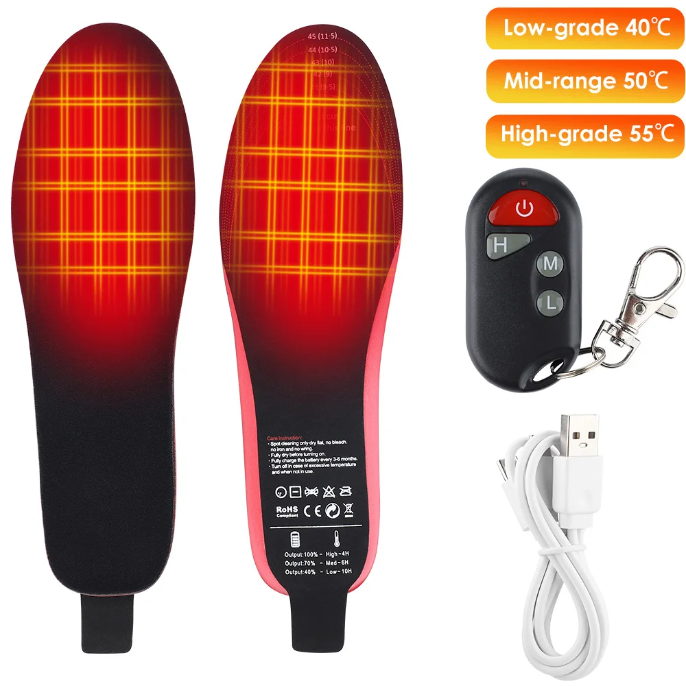 Electric Heating Insole Winter Foot Warmer Heated Shoes Insert Pads Mat With Controller USB Rechargeable For Man Women Washable
