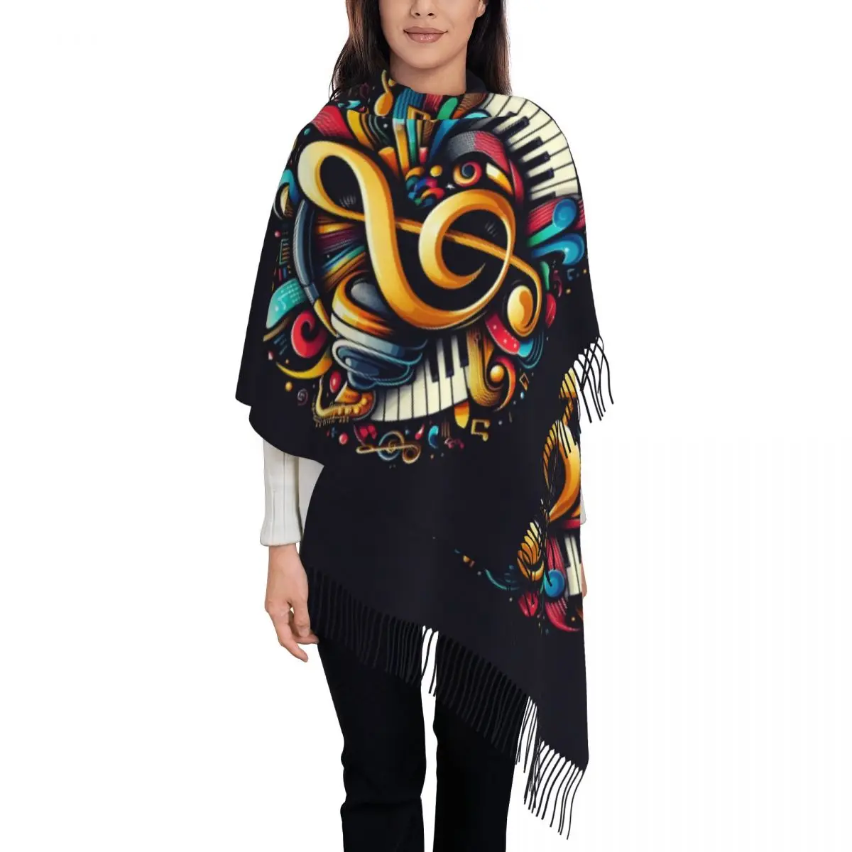 Шарф с принтом на заказ фортепианная клавиатура музыкальные ноты шарф для мужчин