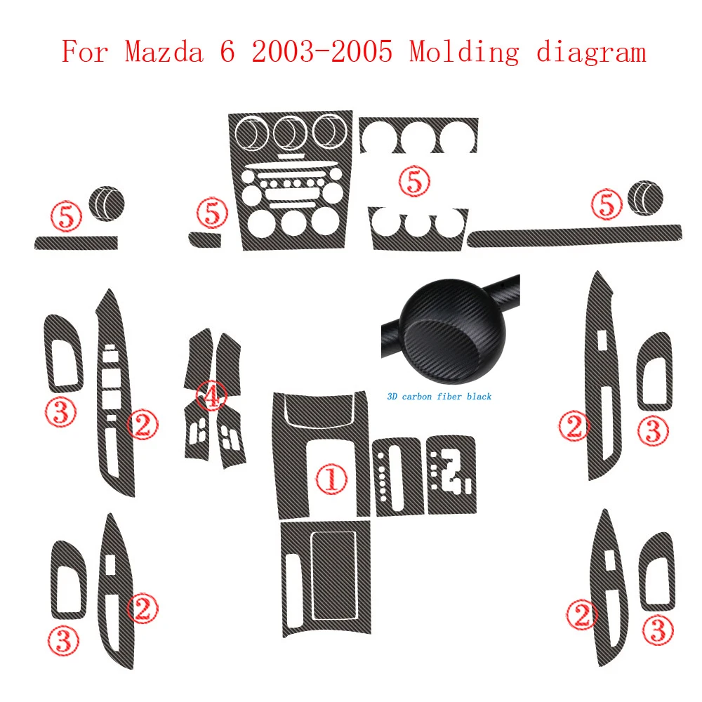 

Для Mazda 6 2003-2005 внутренняя центральная панель управления дверная ручка 5D наклейки из углеродного волокна наклейки аксессуары для стайлинга автомобилей