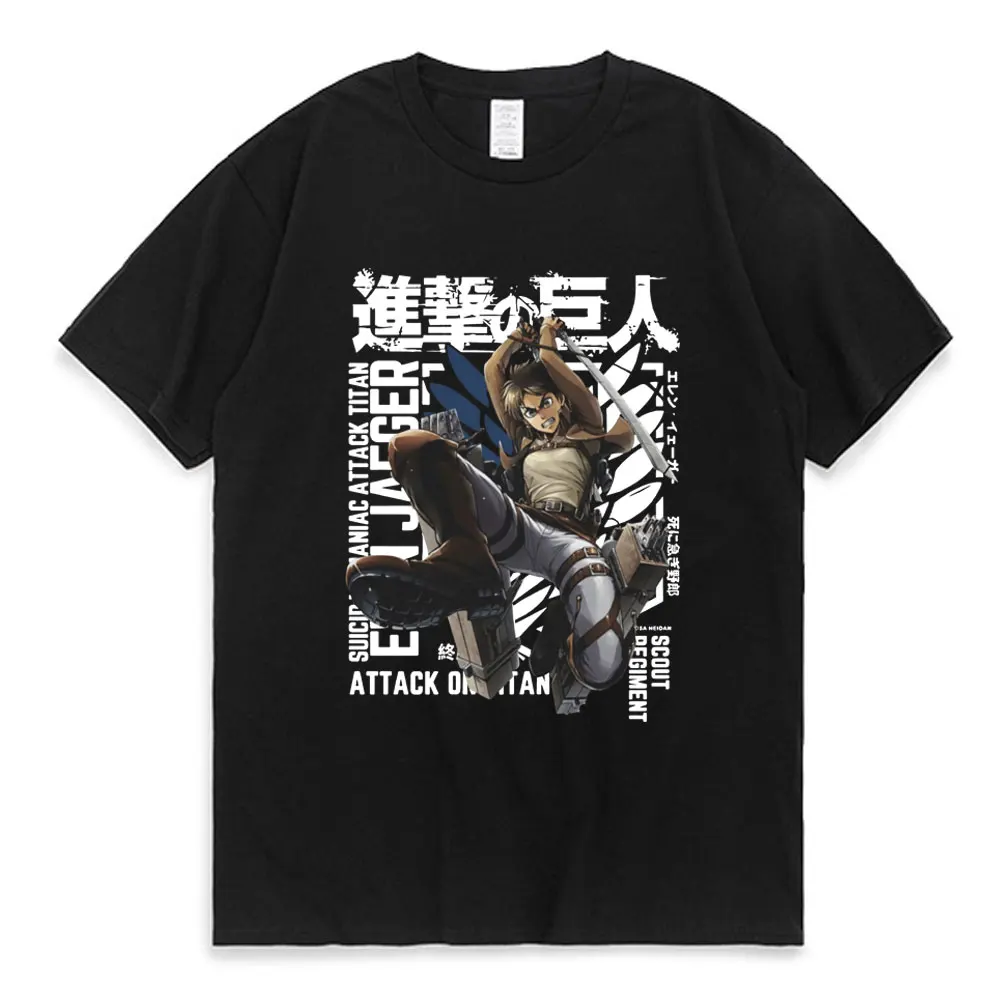 

Japanese Anime Attack on Titan Print T Shirt for Men Women Shingeki No Kyojin Eren Yeager T-shirt Cartoon Titans Attack Tshirt