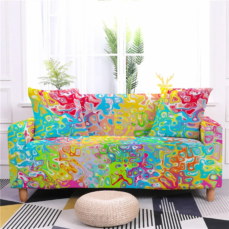 

European Style Colorful Floral Print Stretch Spandex Sofa Cover All-inclusive Sofa Covers for Living Room Sectional Sofa 1PC