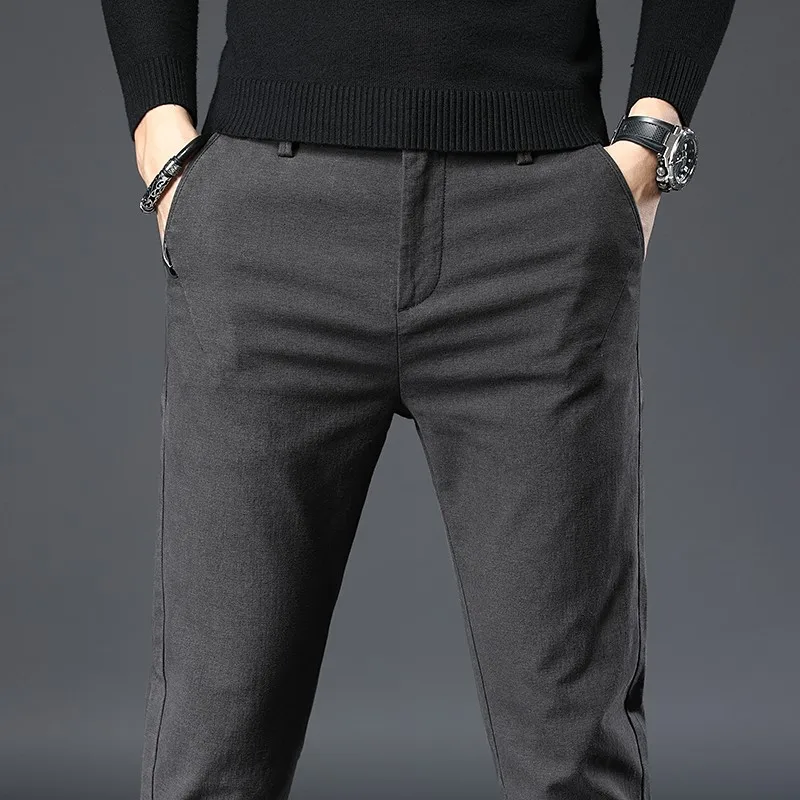 

2022 Cotton Casual Pants Men New Classic Style Slim Fit Straight High Waist Elastic Trousers Male Brand Clothes