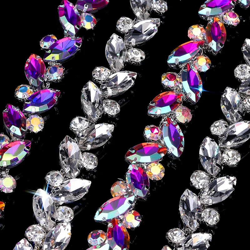 Фото DUCRYSTAL 1 ярд конские глаза коготь цепочка со стразами блестящая стеклянная цепочка с кристаллами горный хрусталь с плоской задней частью пришить декоративную цепочку для одежды №3