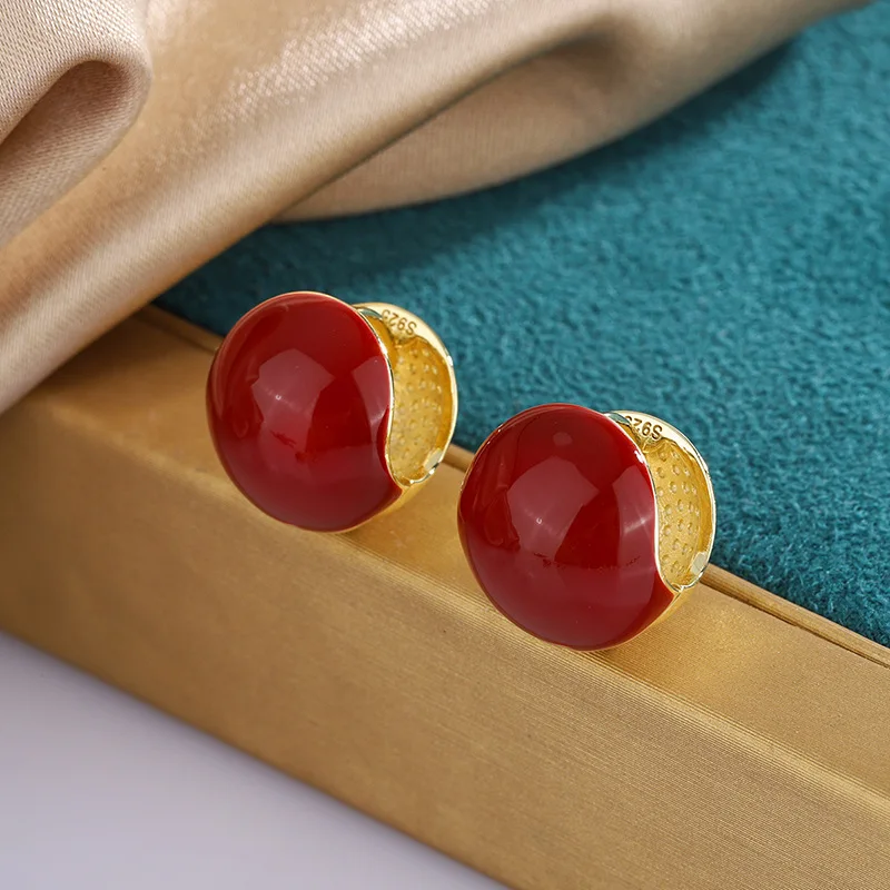 

S925 Red Acacia Bean Earrings Christmas New Year Festival EARRINGS Metal Style Simple Temperament Earrings Ear Rings for Women