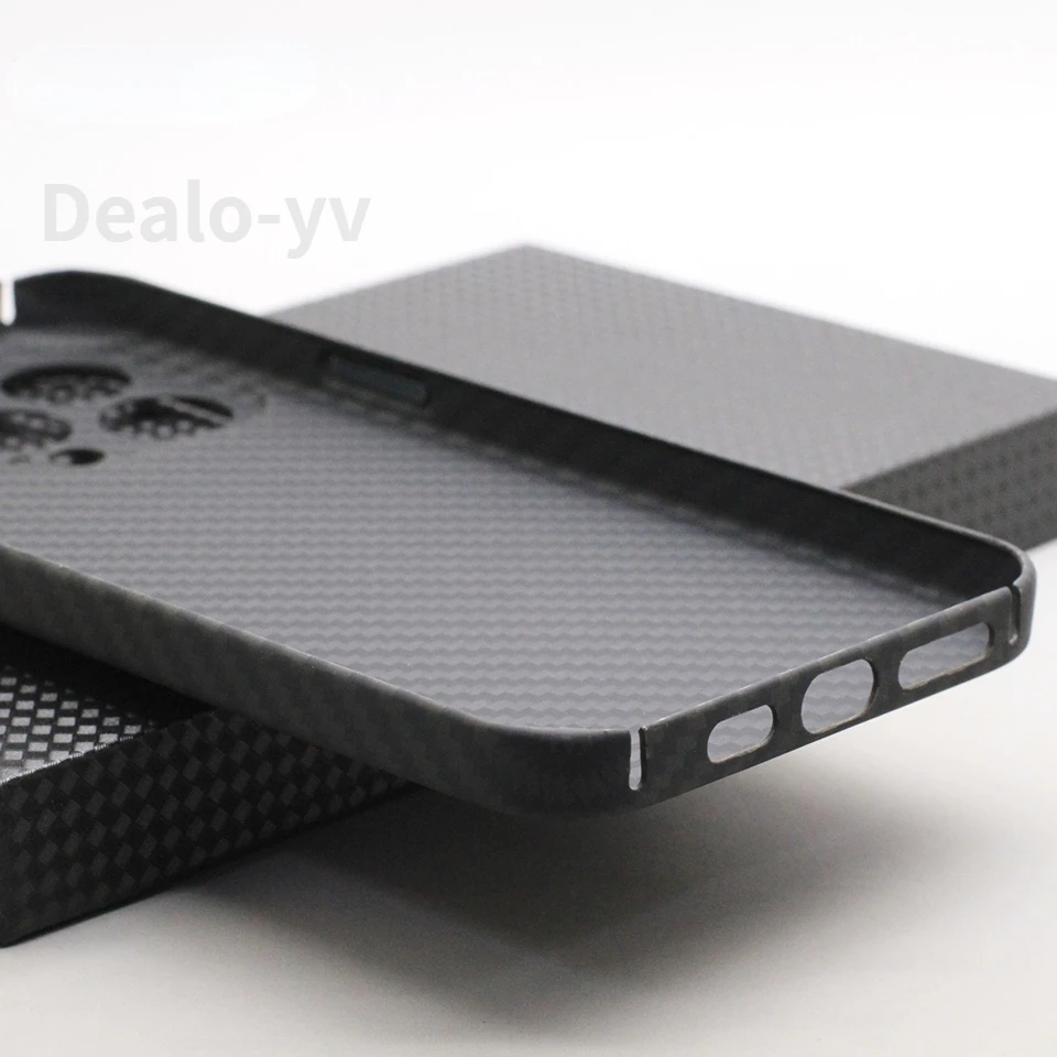 Light Luxury Carbon Fiber Lens Protection Phone Case for IPhone 14 Pro Max 14 Plus Ultra-thin Metal Button Aramid Fiber Cover