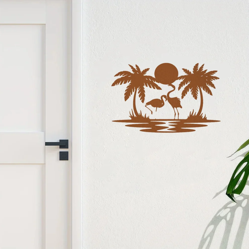 Металлический Фламинго Пальма Знак Заката Декоративный Настенный Акцент