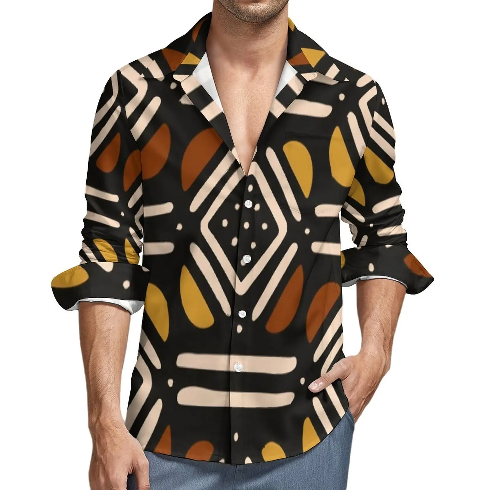 

Tribal Print Shirt Vintage African Casual Shirts Long Sleeve Graphic Street Blouses Autumn Novelty Oversized Tops