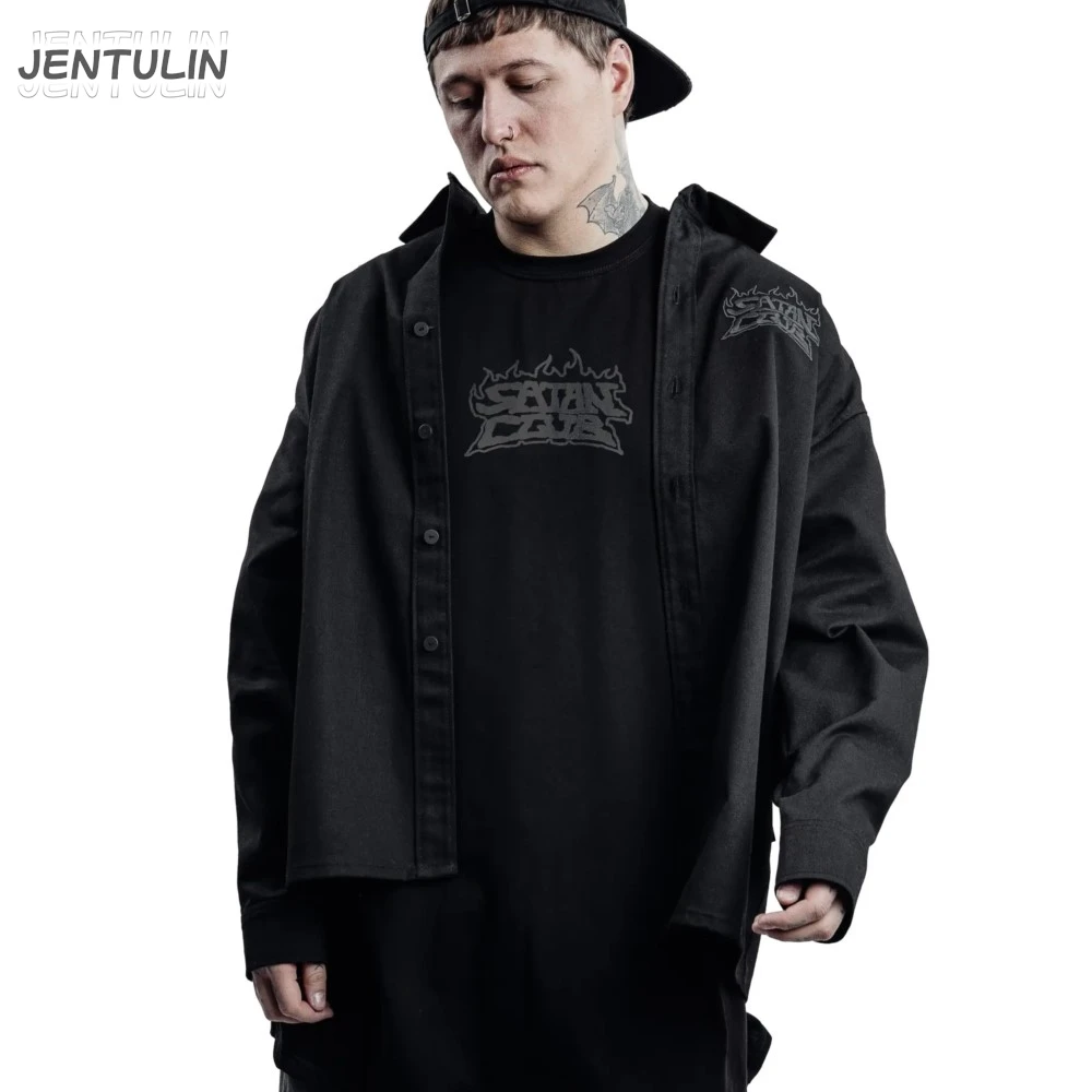 Уличная одежда в стиле хип-хоп мужская больших размеров рубашка на пуговицах с