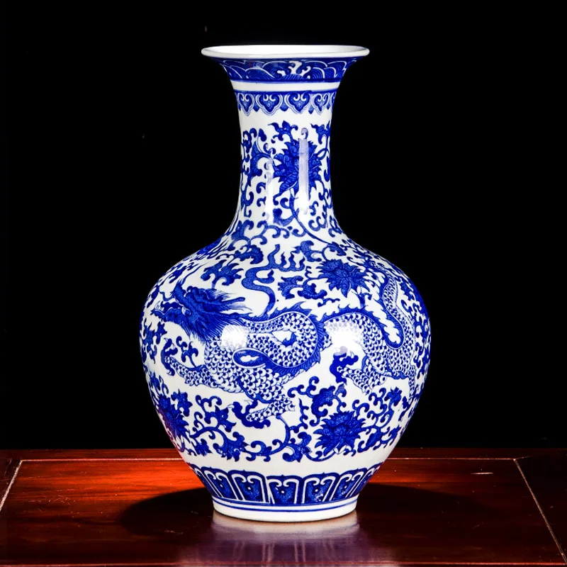 

Vintage Ceramic Chinese Blue and White Dragon Vase Porcelain Ornaments Ceramics Planter Vases Decorative Living Room Asian China