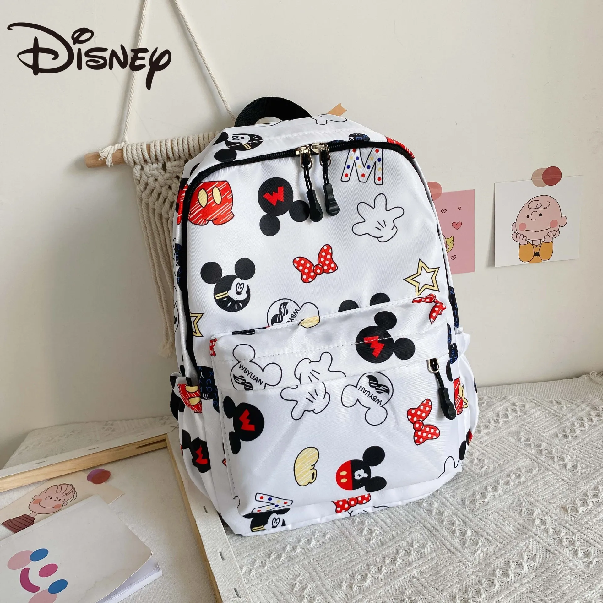 

Disney cartoon Mickey Mouse Kids Backpack for Girls Nylon Windproof Zipper Cute School Bags Baby Toddler Boys Books Pack