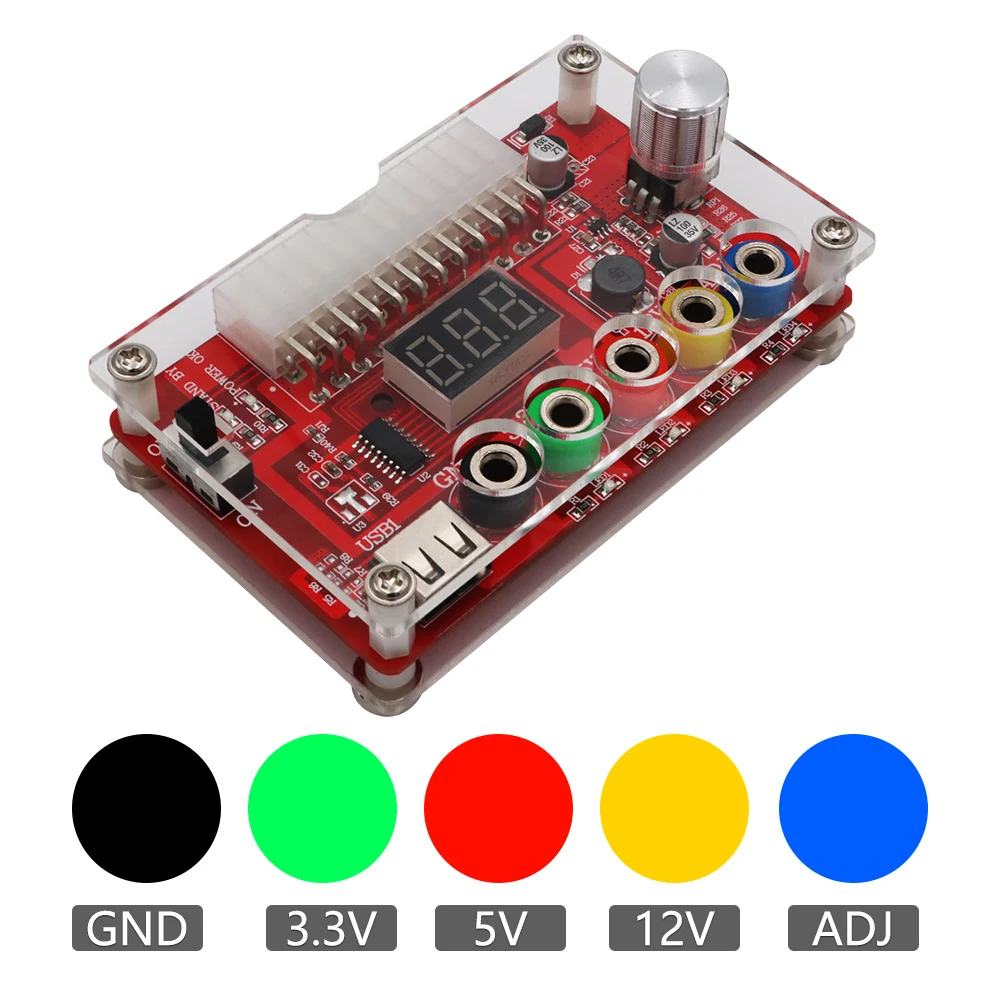 

Плата блока питания ATX с 24 контактами и акриловый чехол, комплект модульного адаптера питания с поддержкой 3,3 В/5 В/12 в 1,8-10,8 В (ADJ)
