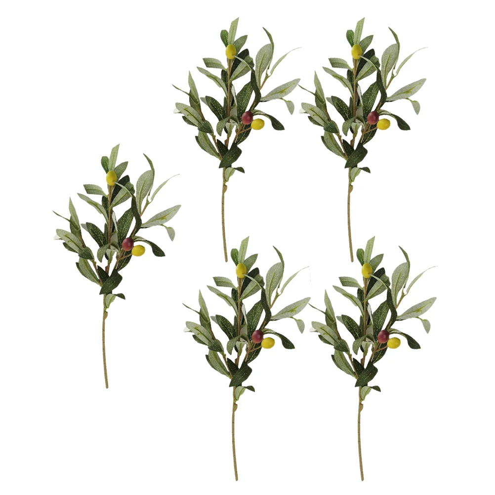 

5pcs Olive Plant Branches Artificial Olive Branches with Fruits Green Branches Fake Holly Plants Leaves Twig Plants