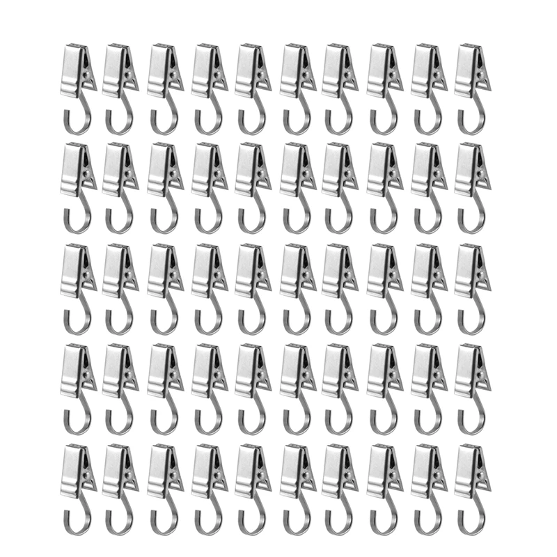 

50PCS Stainless Steel Clips Hooks Clip Rings Metal Curtain Clips For Photos, DIY Crafts