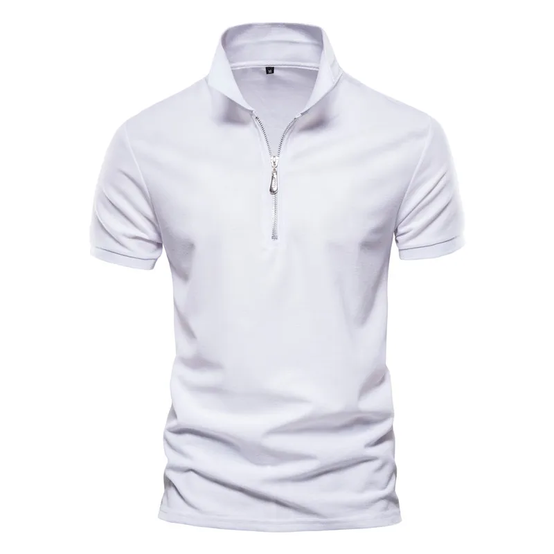

Прямая поставка, новинка 2023, летняя Хлопковая мужская поло, однотонная приталенная рубашка-поло на молнии в стиле пэчворк, Мужская модная деловая Повседневная рубашка-поло для мужчин