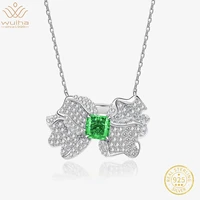 wuiha real 925 sterling silver 66mm vvs green citrine aquamarine bowknot pendant necklaces for women wedding gift drop shipping