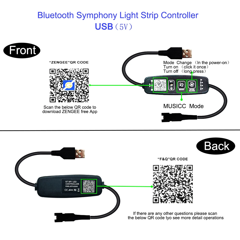Светодиодная мини светильник лента для управления музыкой Bluetooth RGB индивидуально