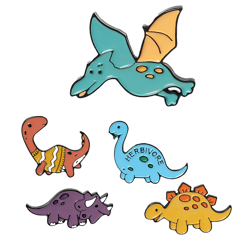 

Cartoon Dinosaur Enamel Painted Pins Stegosaurus Pterosauria Brooches Animal Badges Bag Lapel Pin Jewelry Kids Gift Accessories