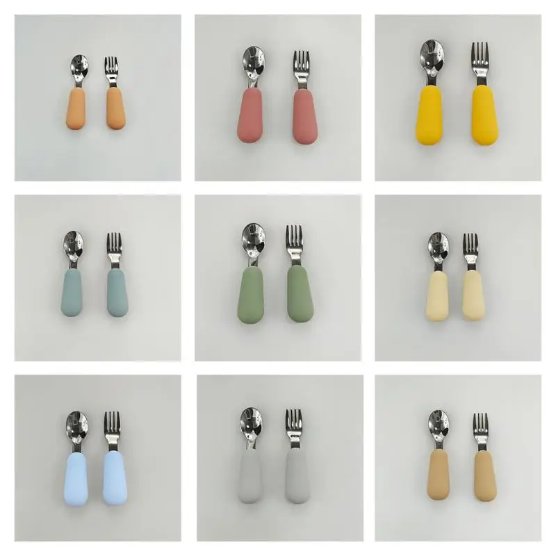 

Silicone Fork Spoon Tableware Childrens Fork And Spoon Set Childrens Products 3*11.5cm Pregnancy Baby Gadgets Short Handle Child