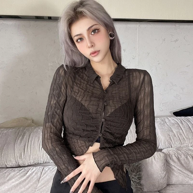 

Gidyq Women Folds Knitted T Shirts Summer Korean Fashion Sexy Cropped Tops Casual Streetwear Female Button Cardigan Tees New