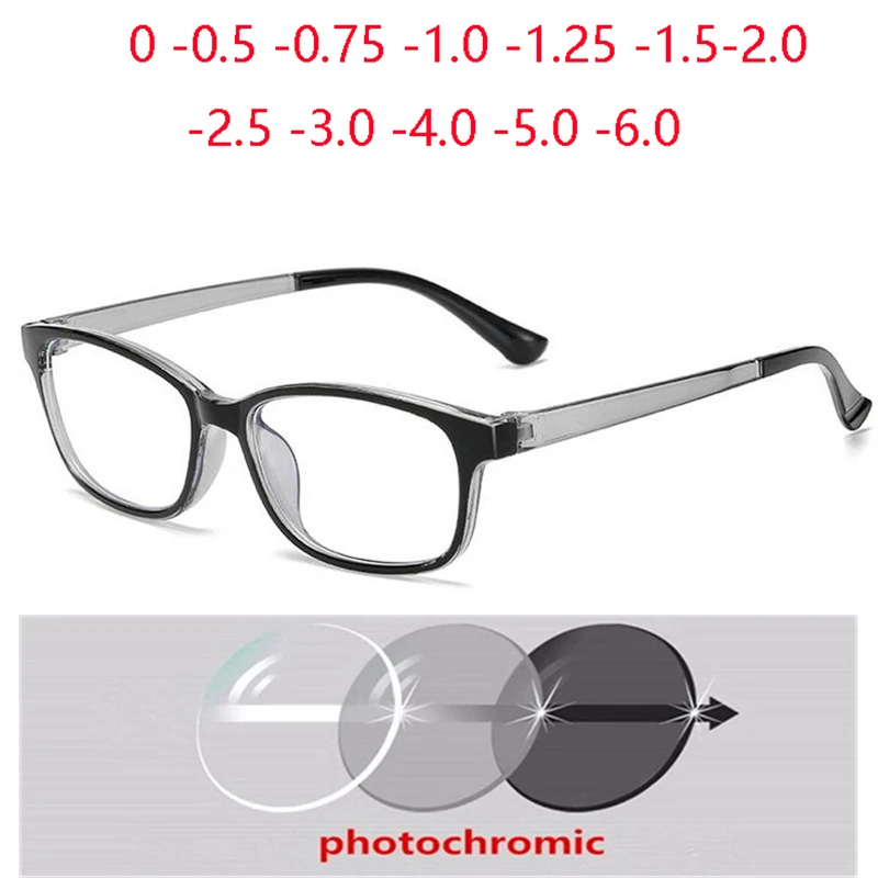 

Fashion Plastic Black Gray Frame Square Nearsighted Glasses Sun Photochromic Gray Prescription Eyeglasses 0 -0.5 -0.75 To -6.0