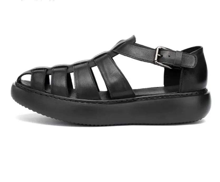 Сандалии ручной работы из коровьей кожи обувь на платформе с вырезами в клетку