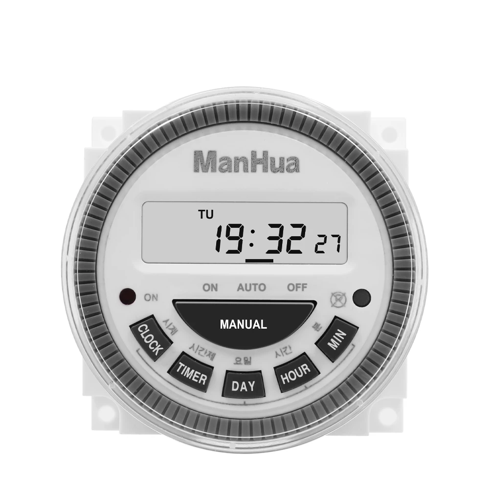 

ManHua Multipurpose MT619 12VDC/220VAC Digital Timer Switch with Waterproof Cover, Easy Wiring, 7 days Programmable Time Switch
