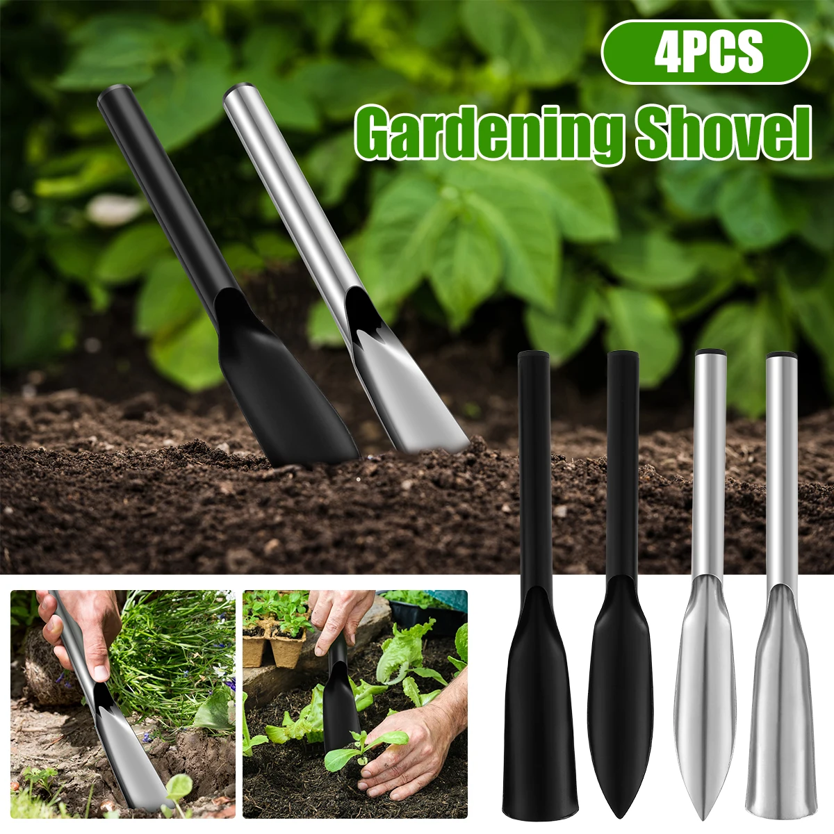 

4Pcs Gardening Shovels Set Heavy-Duty Transplanter Trowel Pointed and Flat Gardening Shovels Portable Gardening Soil Scoop