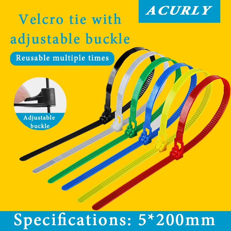 

50PCS 5*200 Plastic Reusable Cable Zip Tie Nylon May Wrap Straps Ties Slipknot Loose SlipknotRecycle Organizer Detachable Bundle