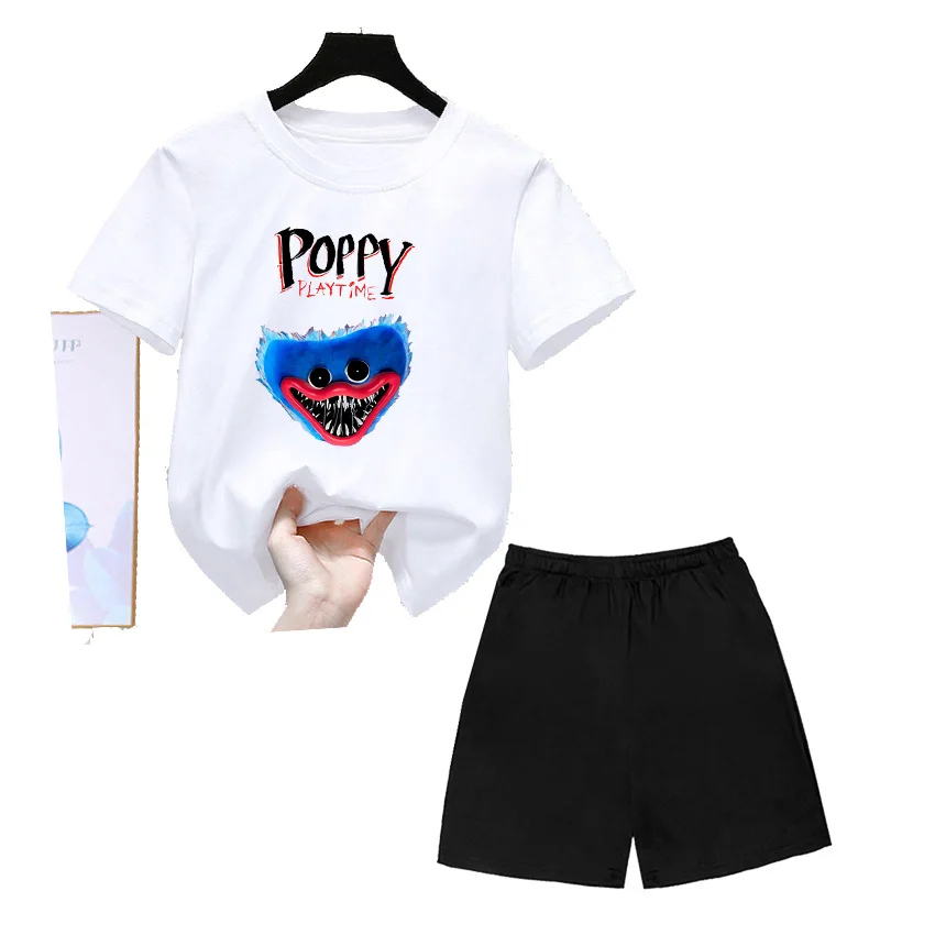 

2022 New Hot Boys T-shirt Cute Horror Toy Huggy Wuggy Pop Playtime Cartoon Printed Children's White Clothes Baby T-Shirt Top