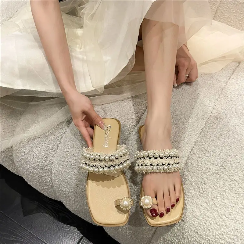 

Женские шлепанцы с кристаллами, летние сандалии на плоской резиновой подошве, с открытым носком, 39 F, 2023