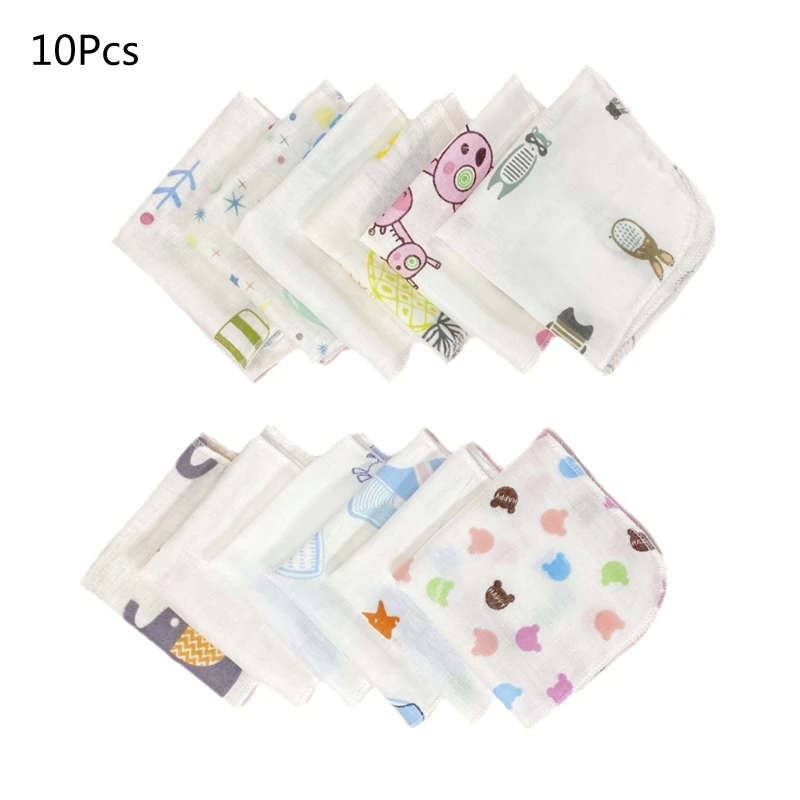 10Pcs Baby Washcloths Set Cute Cartoon Print Double Layer Ga