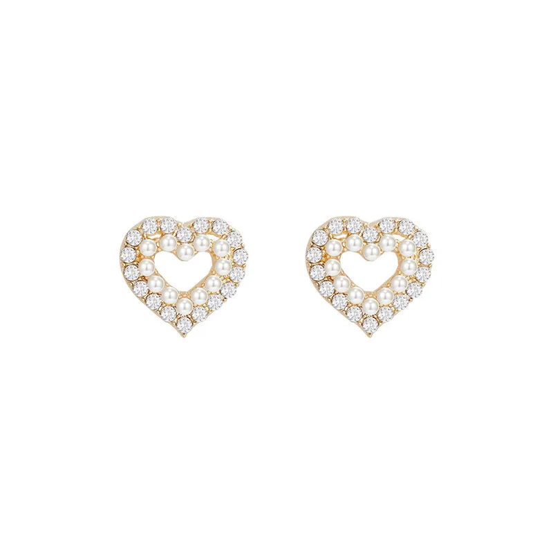 Delysia King   Rhinestone Pearl Love Earrings Simple and Sweet Earrings