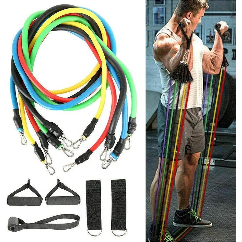 

11Pcs/Set Resistance Bands Yoga Fitness Gym Sports Lose Weight Exercise Pull Rope Home Elastic Back Muscle Strength Training