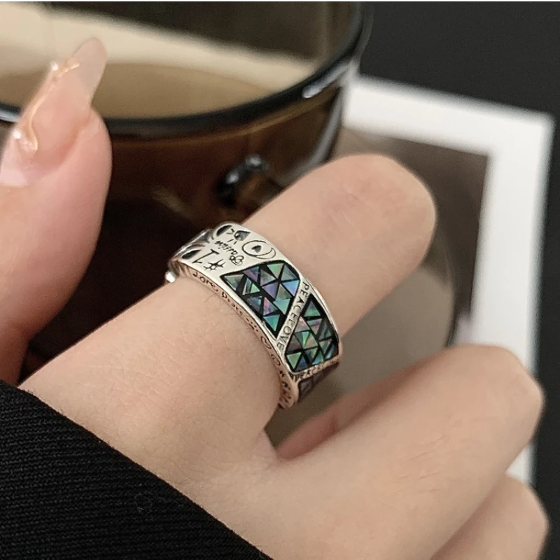 Retro Style Twist Graffiti Thai Silver Ladies Party Ring Jewelry For Women  Geometric Graffiti Totem Ring Female