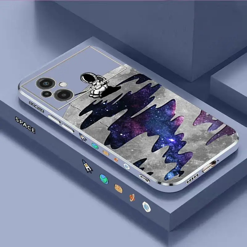 Fishing Astronauts Luxury Plating Phone Case For Xiaomi Poco M5 F4 F4 GT X4 X4 GT M4 Pro F3 X3 M3 X3 NFC X2 X3 Pro C40 Cover