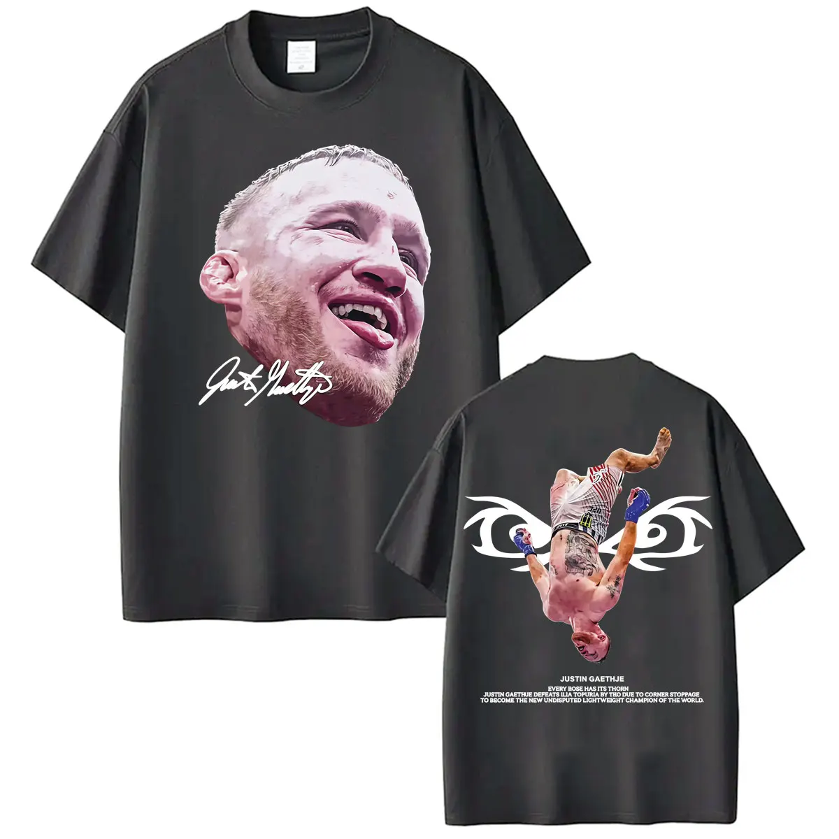 Фото Футболки с двусторонним принтом The Highlight Justin Gaethje для мужчин и женщин, классическая готическая футболка в стиле High Street, летние топы, футболка с круглым вырезом №3