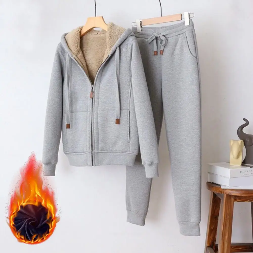 Зимние утепленные флисовые толстовки с капюшоном женский костюм из двух