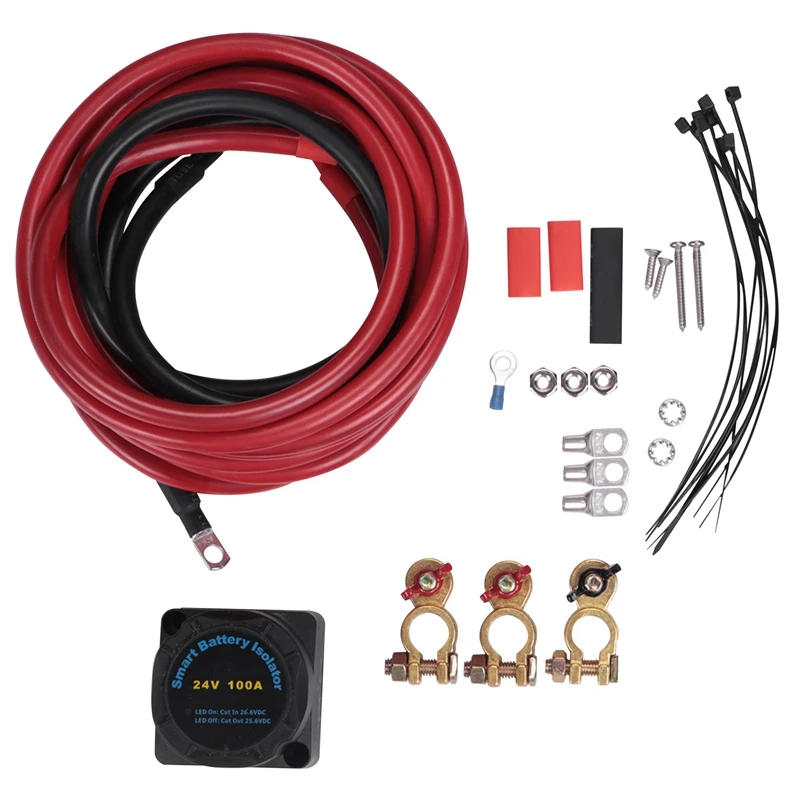 24V 140A Dual Battery Isolator Kit, Waterproof Smart Battery Isolator With Wiring Cable For Car, RV, UTV, Boat, Camper