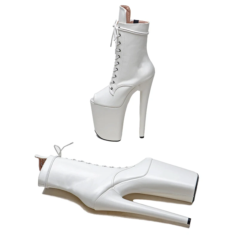 Leecabe  23CM/9inches matte PU upper Sexy boots open toe   High Heels Platform Pole Dance shoes